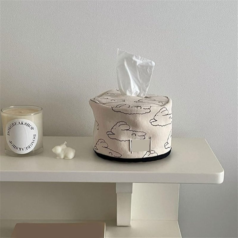 غطية صندوق المناديل القطنية المستديرة الزرقاء، زينة طاولة المطبخ، تصميم موفر للمساحة، هدية - Image 5